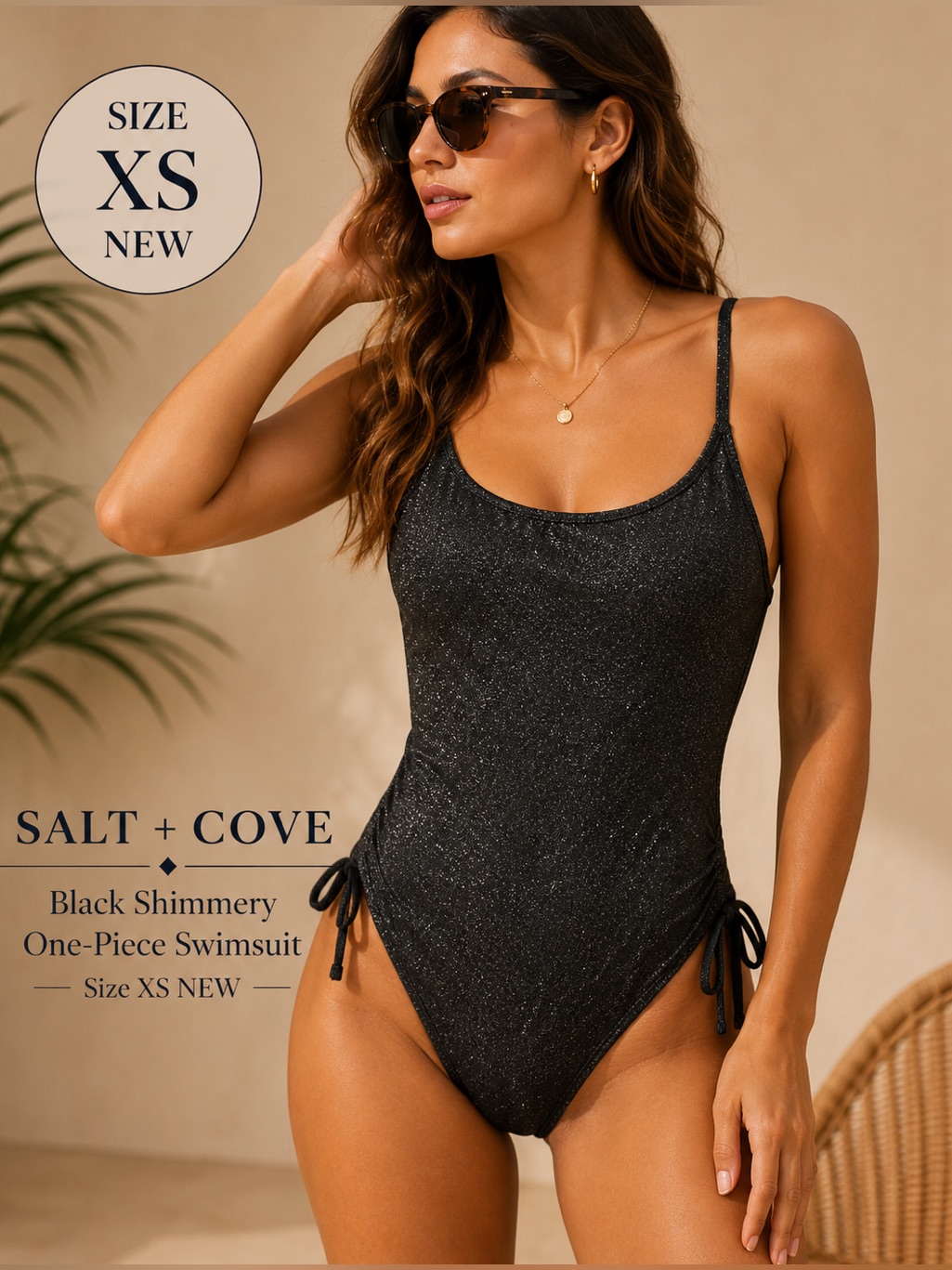 Salt + Cove Black Shimmery One-Piece Swimsuit New Size Xs
